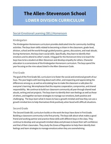 The Allen-Stevenson 教育 | Lower Division Curriculum