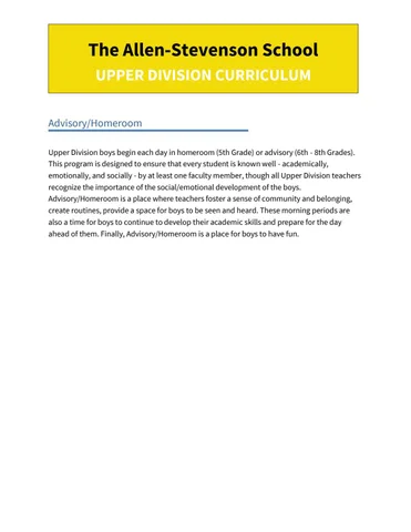 The Allen-Stevenson 教育 | Upper Division Curriculum