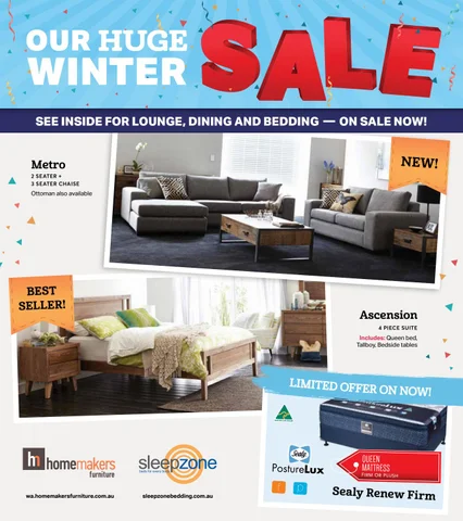 Homemakers and Sleepzone WA Huge 冬季 Sale 家具目录 2017