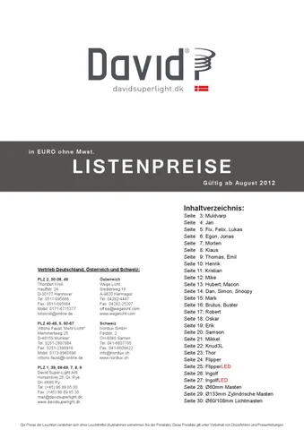 David Super-Light 灯饰目录 · - Listenpreise 2012