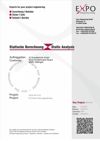 Statische Berechnungen für den Tri-Frame Montagerahmen