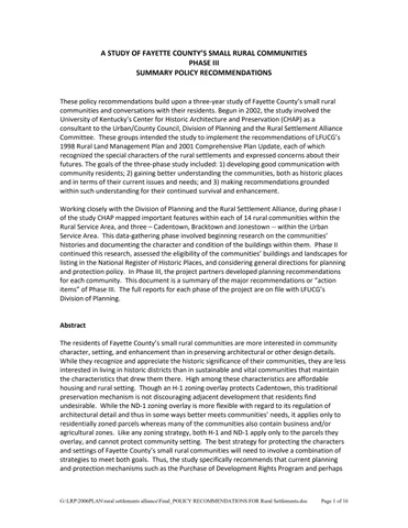Rural Settlement Study