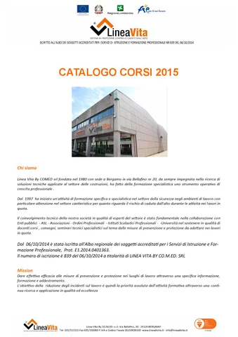 Presentazione corsi 2015 Linea Vita