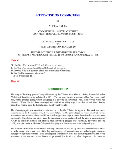 Treatise on Cosmic Fire 1 of 2
