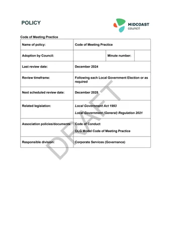 DRAFT Code of Meeting Practice