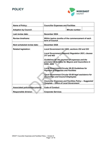 DRAFT Councillor Expenses and Facilities Policy