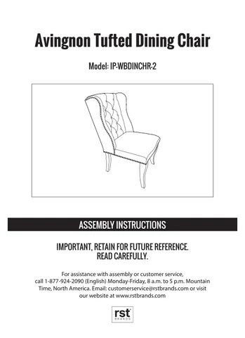 RST Brands 家具目录 · Avignon Tufted 餐椅 Instructions