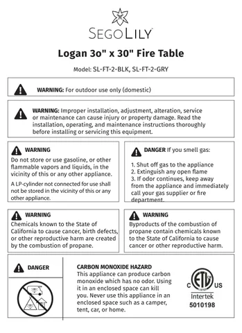 Logan Fire 桌 Assembly Instructions (SL-FT-2-BLK, SL-FT-2-GRY)