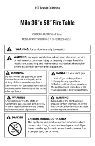 Milo Fire 桌 Instructions (OP-PECFT5836-MILO)