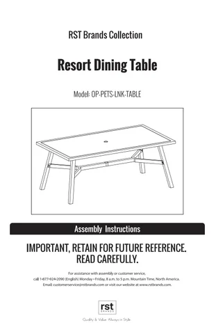 RST Brands 家具目录 · Resort 餐桌 instructions (op pets lnk 桌 ) print