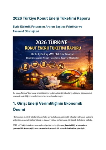 2026 Türkiye Konut Enerji Tüketimi Raporu